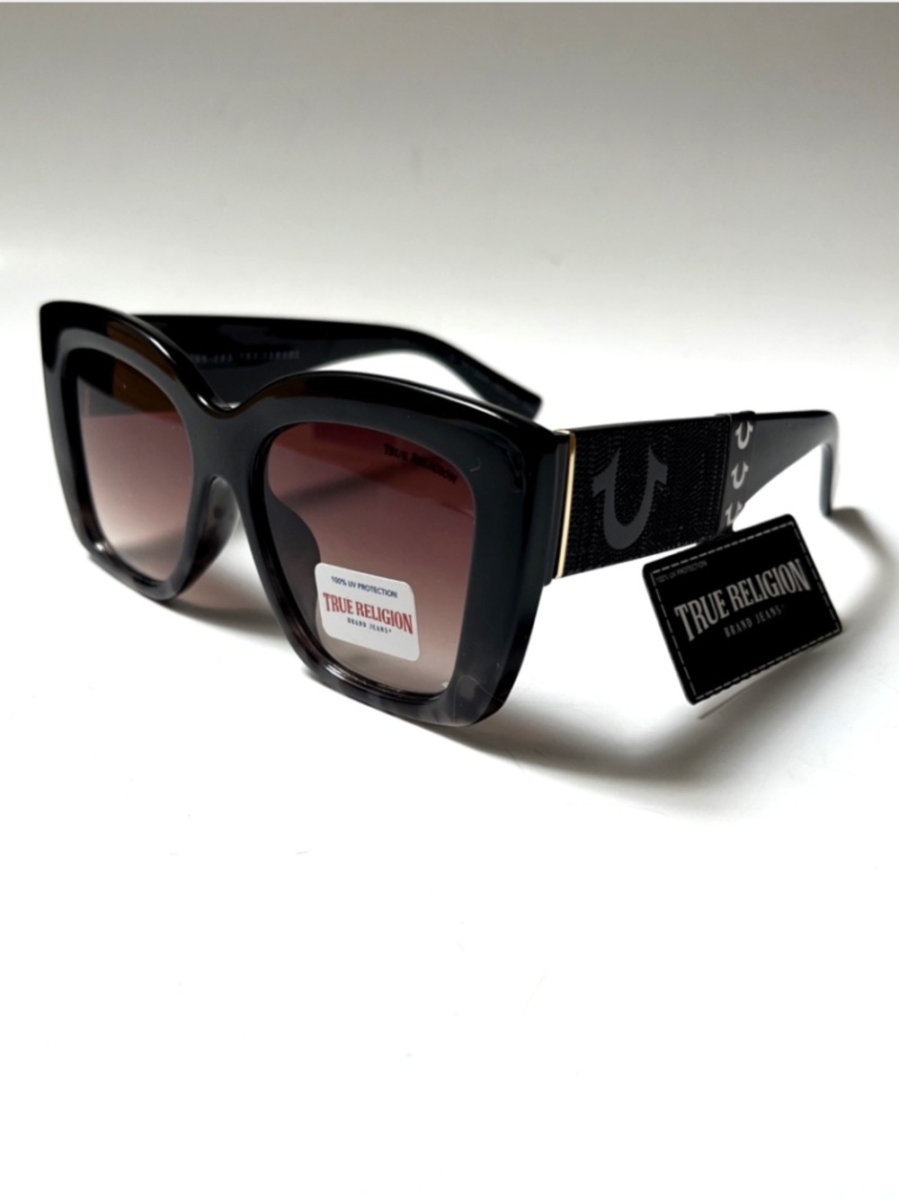 New TRUE RELIGION Square Sunglasses Oversized Acetate Black Gradient Tortoise